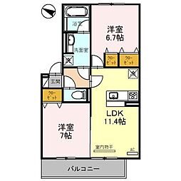 D-ROOM YOU 2階2LDKの間取り