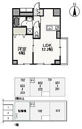 アーバン富田町 6階1LDKの間取り