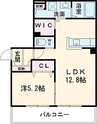 グランディール学園前 1階1LDKの間取り