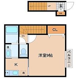 アスコット台原A棟 2階1Kの間取り