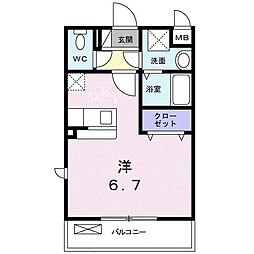 リバーパークＫ 2階ワンルームの間取り