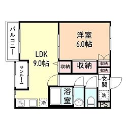ソレイユ野村第五 2階1LDKの間取り