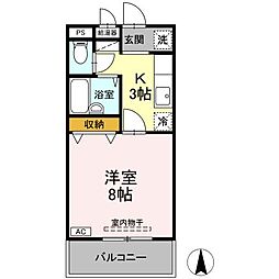 グリーンヒル21 2階1Kの間取り