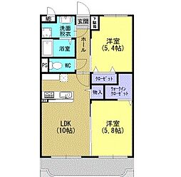 ウェルビュー桜 3階2LDKの間取り