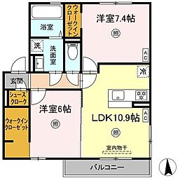 Wisteria Garden 2階2LDKの間取り