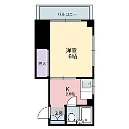 岩永ビル 3階1Kの間取り