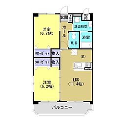 JR豊肥本線 竜田口駅 徒歩9分の賃貸マンション 2階2LDKの間取り