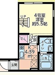 クレール霞 2階1Kの間取り