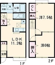 サティスベルデ 1階2LDKの間取り