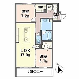 シャーメゾン510プレミア 2階2LDKの間取り