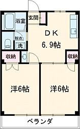 リバーサイド多摩 1階2DKの間取り