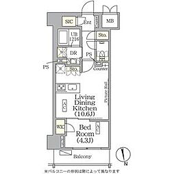 ザ・パークハビオ神楽坂レジデンスSouth 8階1LDKの間取り