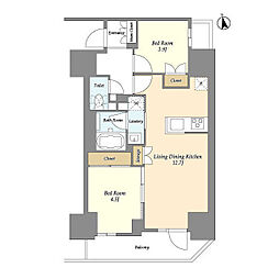 グランカーサ船堀II 5階2LDKの間取り