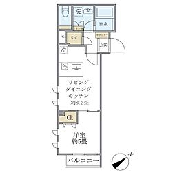 コンポジット早稲田鶴巻町 5階1LDKの間取り