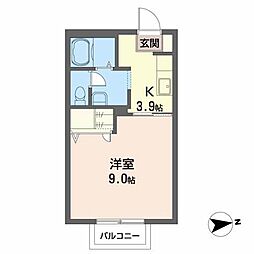 ルクエンス小田原Ａ 2階1Kの間取り