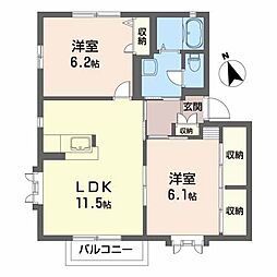 JR東北本線 岩沼駅 徒歩13分の賃貸アパート 2階2LDKの間取り