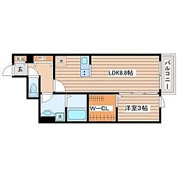 シャンテ富沢 1階1LDKの間取り