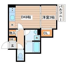 シャンテ富沢 1階1DKの間取り