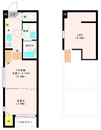 ハーモニーテラス西中田VIII 1階2Kの間取り