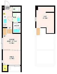 ハーモニーテラス西中田VIII 2階2Kの間取り