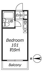Libero国立 1階ワンルームの間取り