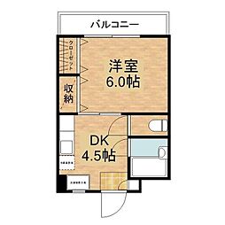 本田ビル 3階1Kの間取り