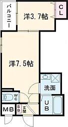 Luna terrace 近大前 1階1DKの間取り