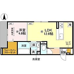 パサログランデ北長尾 1階1LDKの間取り