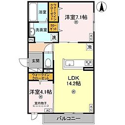 パサログランデ北長尾 2階2LDKの間取り