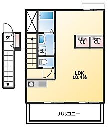 おこう仁ハイツ　B棟 2階ワンルームの間取り