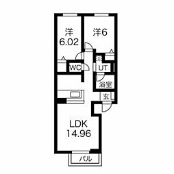 インペリアル雅 203 2階2LDKの間取り