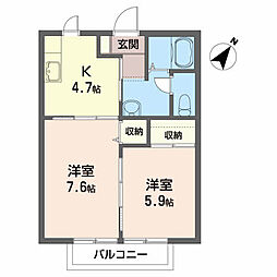 サニーサイド 2階2Kの間取り