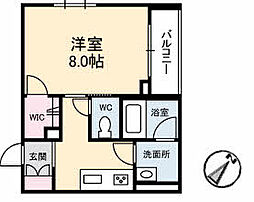 シャルムＫ 2階1Kの間取り