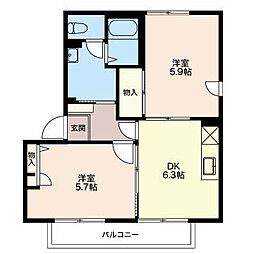 シャーメゾン　ビビット Ｂ 2階2DKの間取り