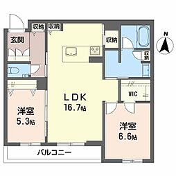アルフラット　オリーブ 3階2LDKの間取り