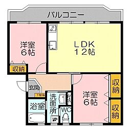 久埜マンション1号棟 2階2LDKの間取り