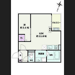 Jack hanaikeI 2階1LDKの間取り