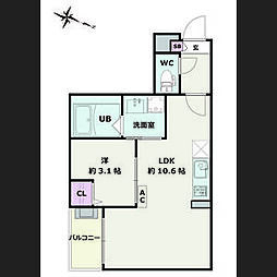 Jack hanaikeI 3階1LDKの間取り