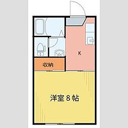 陽光ハイツA棟 1階1Kの間取り