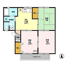 JR埼京線 与野本町駅 徒歩15分の賃貸アパート 2階3DKの間取り