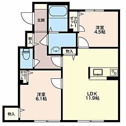 ＣｏＣｏ　ＫｕＲｏＤａ 1階2LDKの間取り