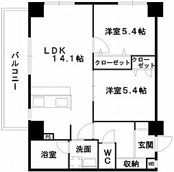 コネクト新水前寺 7階2LDKの間取り