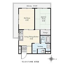 ヴェラハイツ木場 4階2DKの間取り