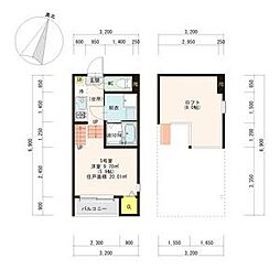 K’sテラス2 1階1Kの間取り