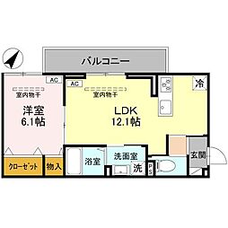 JR両毛線 新前橋駅 徒歩31分の賃貸アパート 1階1LDKの間取り