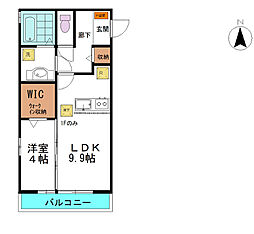 デカルト 1階1LDKの間取り