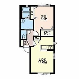 サミット Ｄ 1階1LDKの間取り