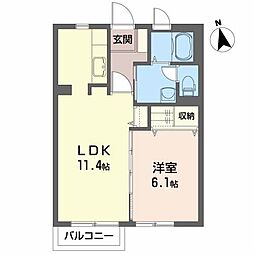 JR東北新幹線 郡山駅 徒歩26分の賃貸アパート 1階1LDKの間取り