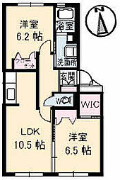フレヴェール 1階2LDKの間取り