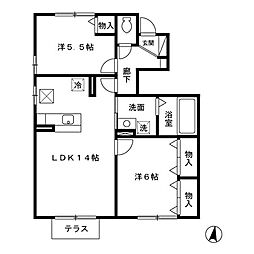 リビングタウン浜田　Ａ 1階2LDKの間取り